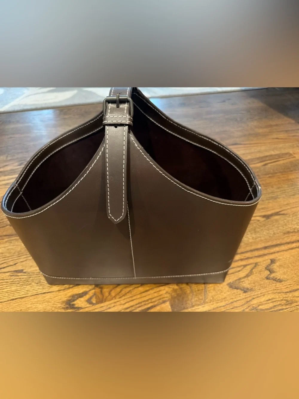 Crate and Barrel Brown Leather Magazine Holder, excellent condition